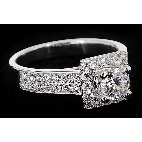 Pave Setting 3 Carats Round Real Diamond Engagement Ring White 