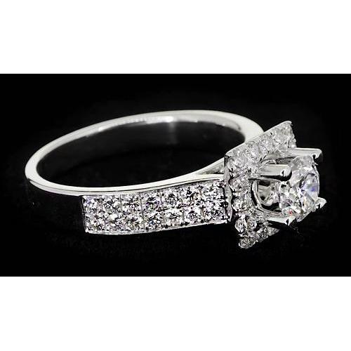 Pave Setting 3 Carats Round Real Diamond Engagement Ring 