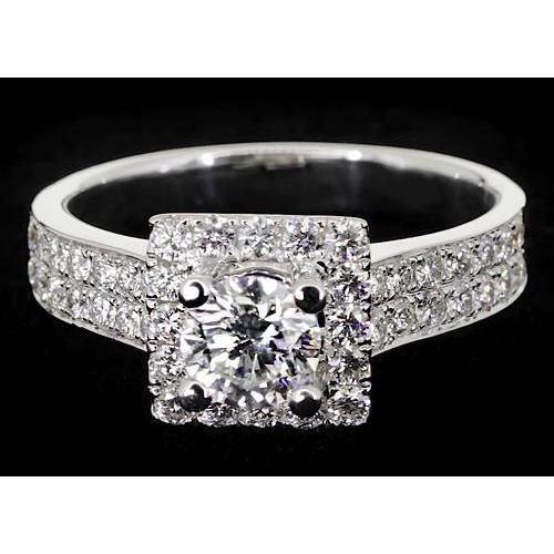 Pave Setting 3 Carats Round Real Diamond Engagement Ring White Gold 14K