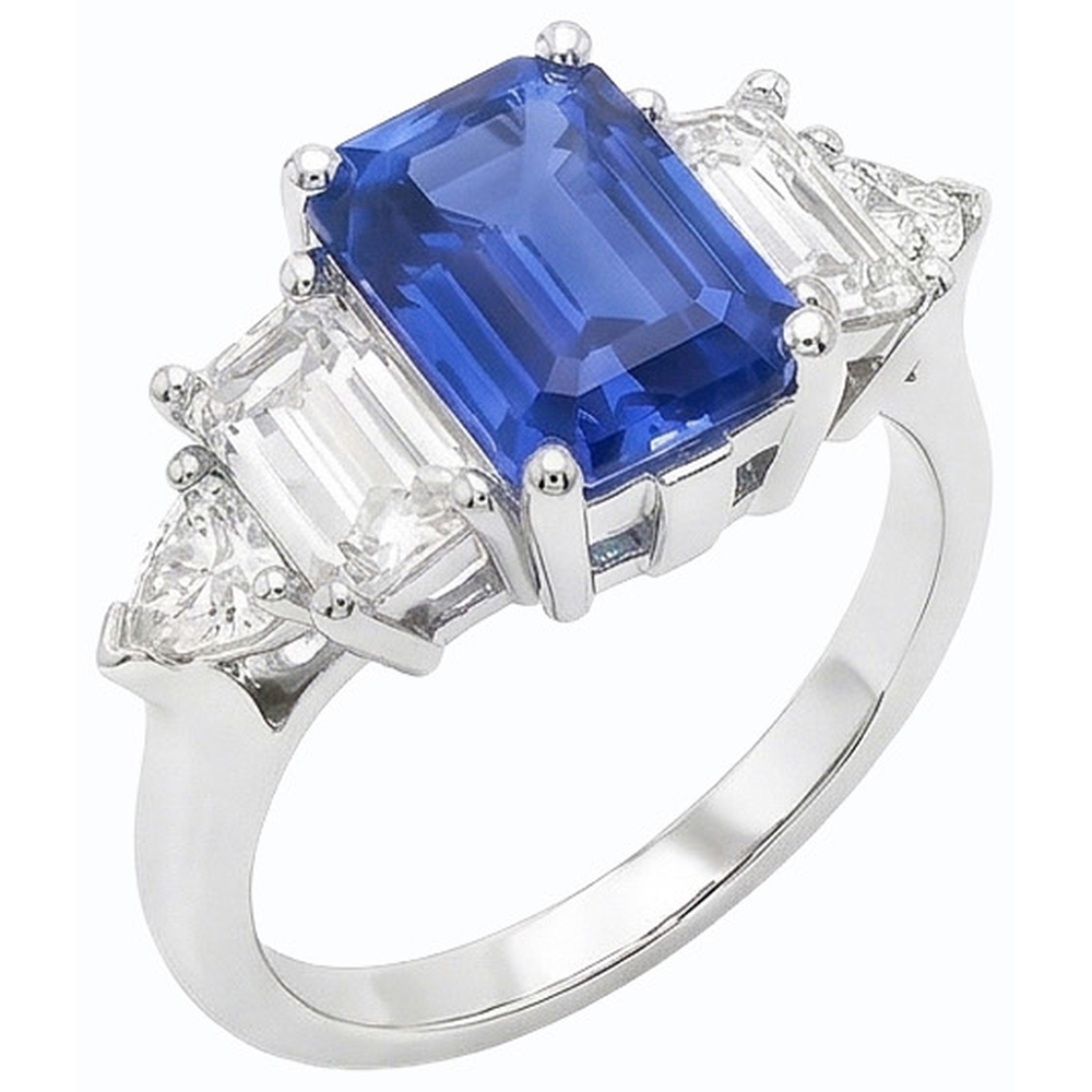Peacock Blue Emerald Cut Sapphire Ring