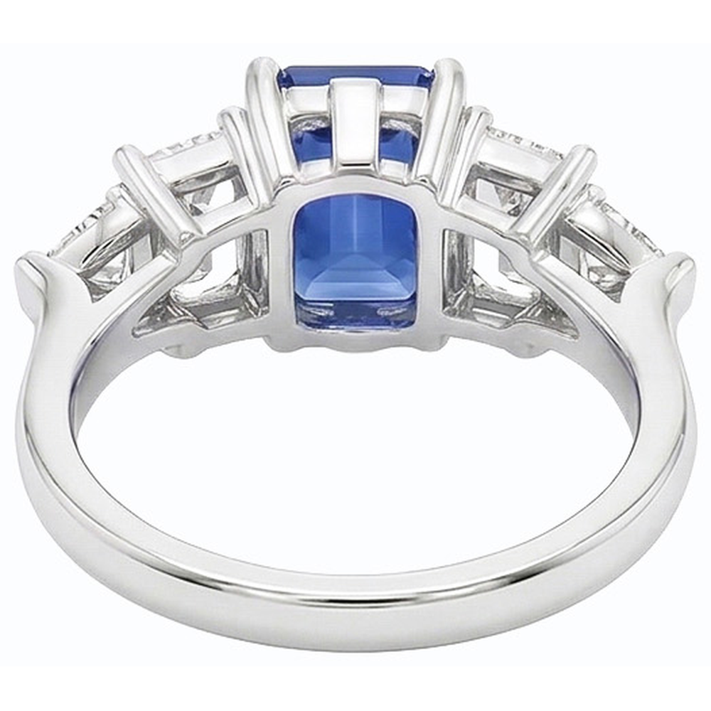 Peacock Blue Emerald Cut Sapphire Ring