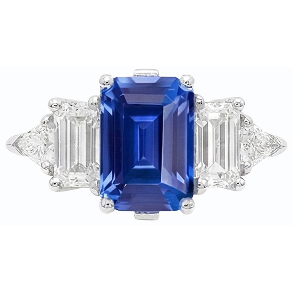 Peacock Blue Emerald Cut Sapphire Ring