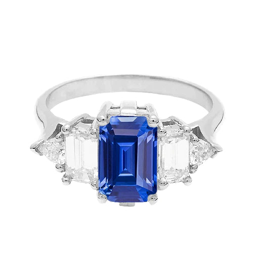 Peacock Blue Emerald Cut Sapphire Ring