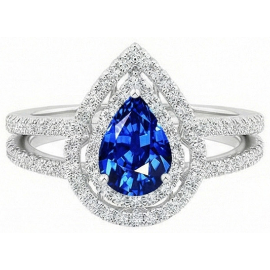 Pear And Round Cut 4.90 Ct Ceylon Sapphire Natural Earth Mined Diamond ( Not Lab Grown ) s Ring