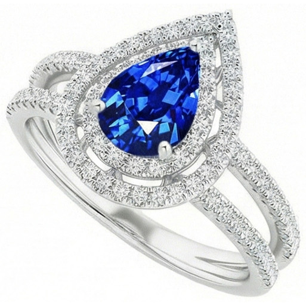 Pear And Round Cut 4.90 Ct Ceylon Sapphire Natural Earth Mined Diamond ( Not Lab Grown ) s Ring