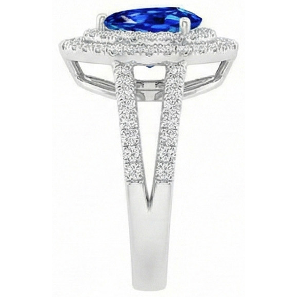 Pear And Round Cut 4.90 Ct Ceylon Sapphire Natural Earth Mined Diamond ( Not Lab Grown ) s Ring
