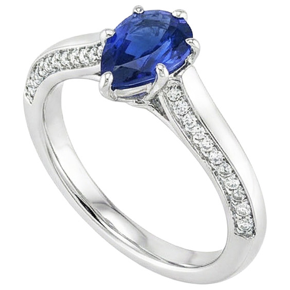 Pear Blue Sapphire Engagement Ring Prong Set White Gold 4.50 Carats