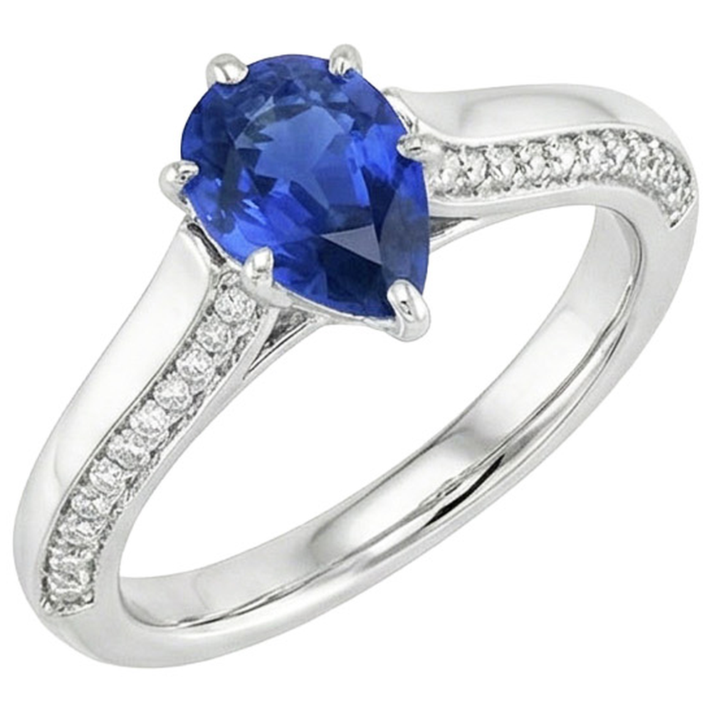 Pear Blue Sapphire Engagement Ring Prong Set White Gold 4.50 Carats