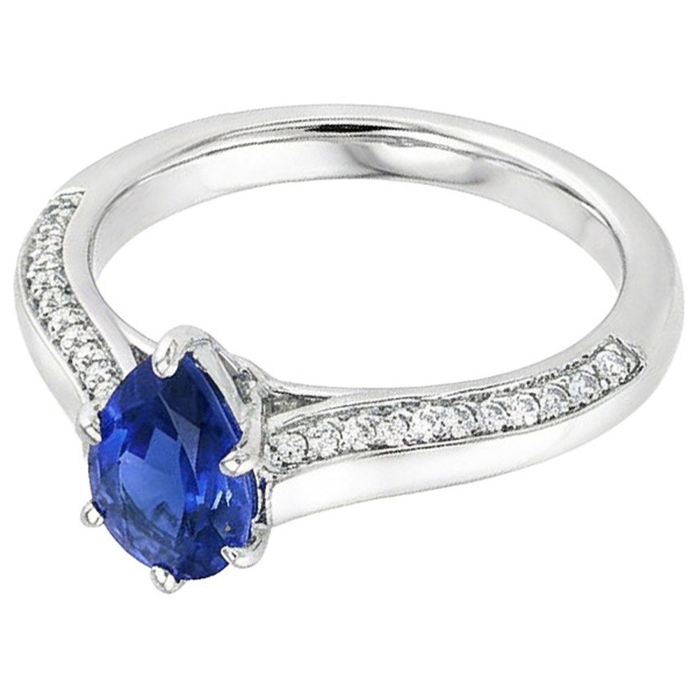 Pear Blue Sapphire Engagement Ring Prong Set White Gold 4.50 Carats