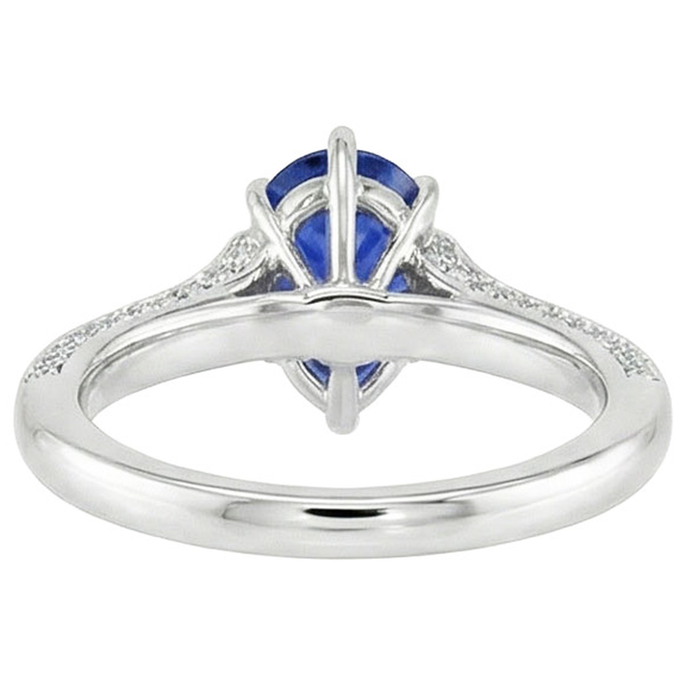 Pear Blue Sapphire Engagement Ring Prong Set White Gold 4.50 Carats
