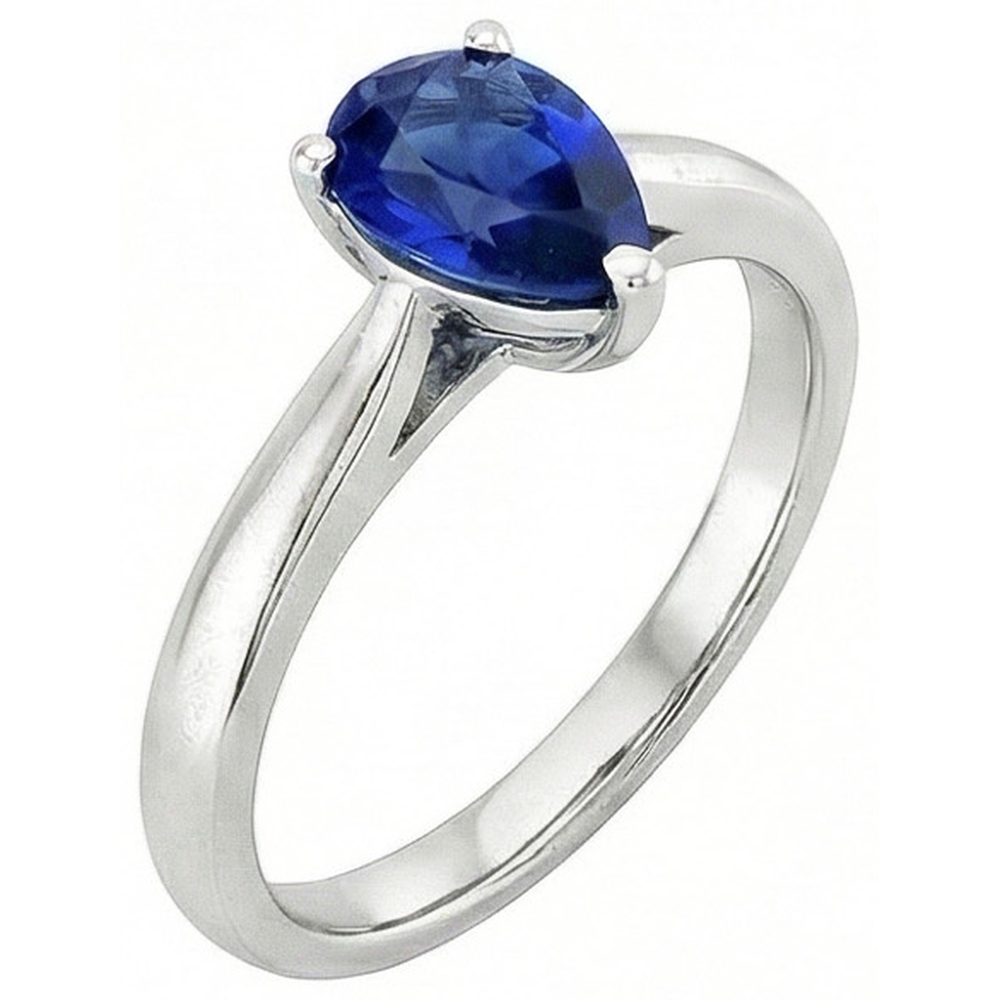 Pear Blue Sapphire Solitaire Engagement Ring 1 Carat Gemstone Jewelry