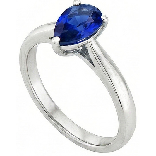 Pear Blue Sapphire Solitaire Engagement Ring 1 Carat Gemstone Jewelry