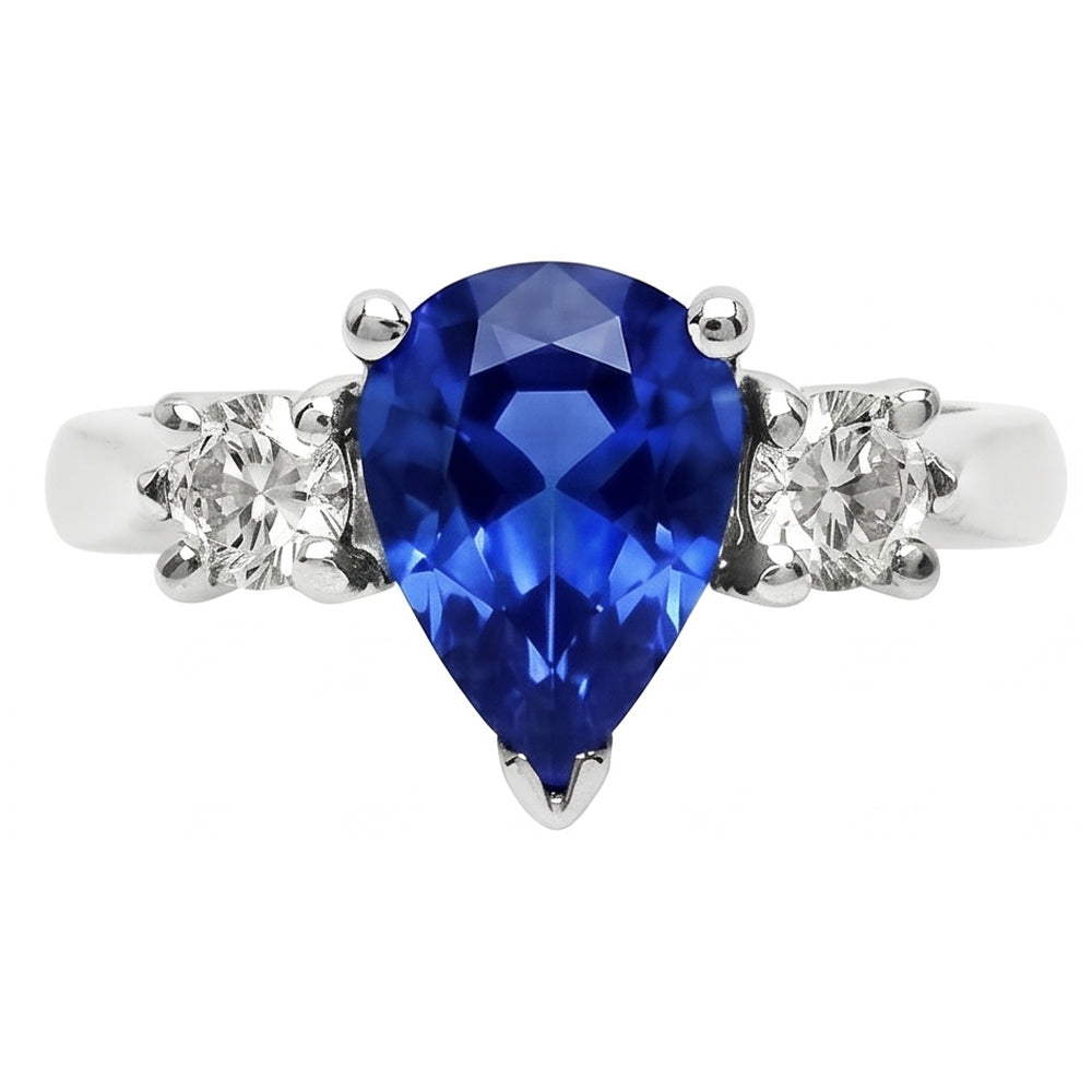 Pear Ceylon Sapphire Natural Earth Mined Diamond ( Not Lab Grown )  White Gold Ring 4.20 Ct Jewelry