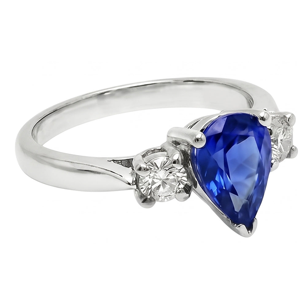 Pear Ceylon Sapphire Natural Earth Mined Diamond ( Not Lab Grown )  White Gold Ring 4.20 Ct Jewelry