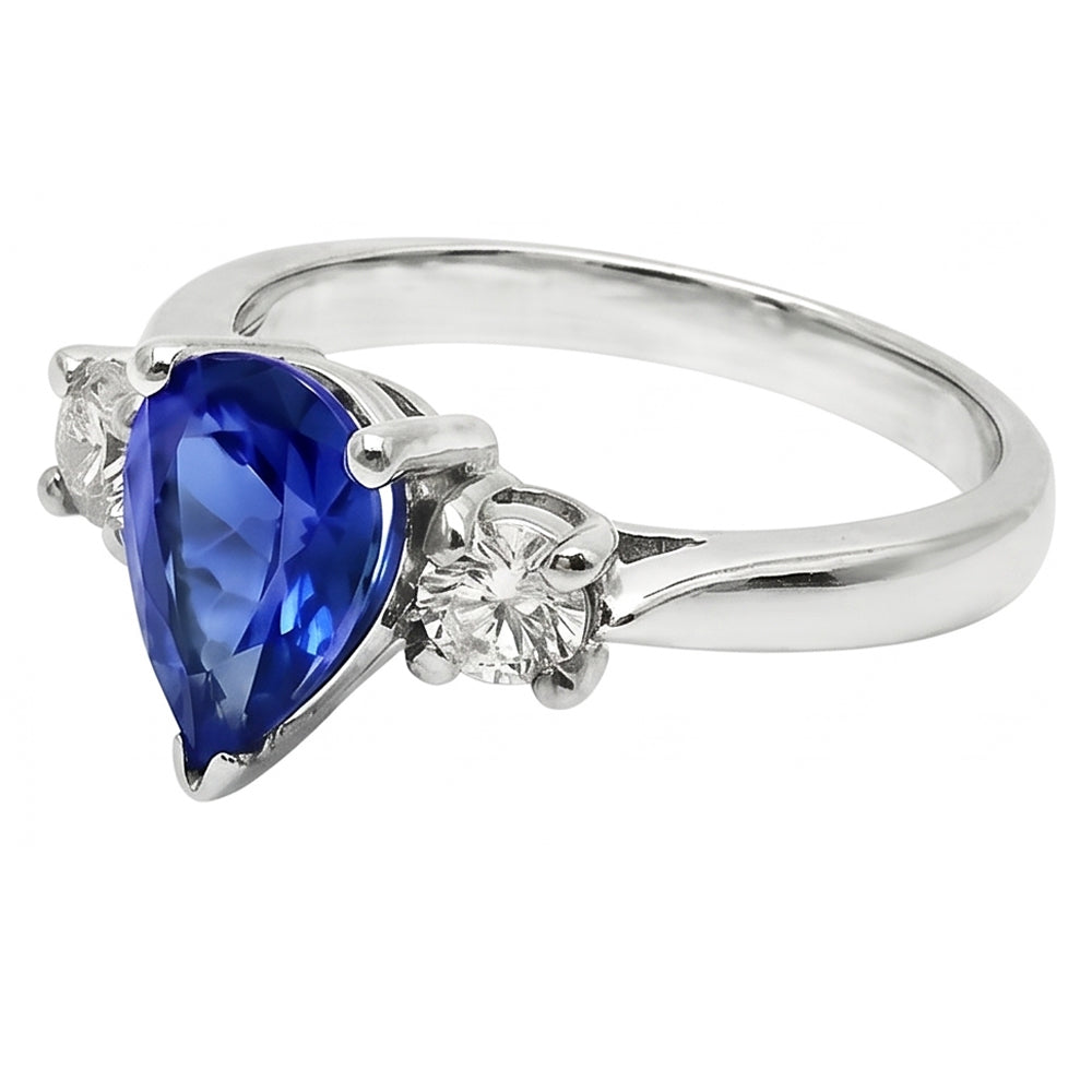 Pear Ceylon Sapphire Natural Earth Mined Diamond ( Not Lab Grown )  White Gold Ring 4.20 Ct Jewelry