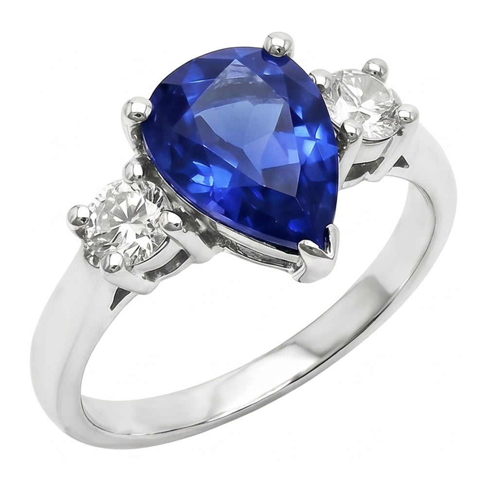 Pear Ceylon Sapphire Natural Earth Mined Diamond ( Not Lab Grown )  White Gold Ring 4.20 Ct Jewelry