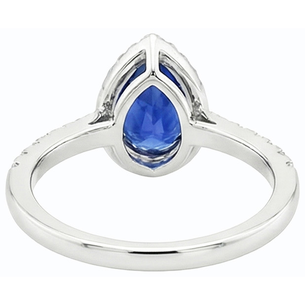 Pear Cut Blue Sapphire & Natural Earth Mined Diamond ( Not Lab Grown ) Halo Ring 3.50 Carats Ladies Jewelry
