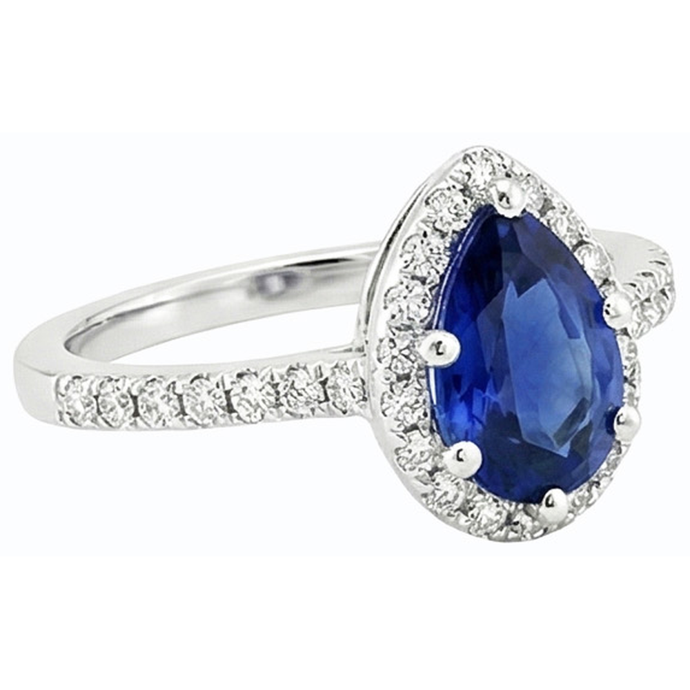 Pear Cut Blue Sapphire & Natural Earth Mined Diamond ( Not Lab Grown ) Halo Ring 3.50 Carats Ladies Jewelry