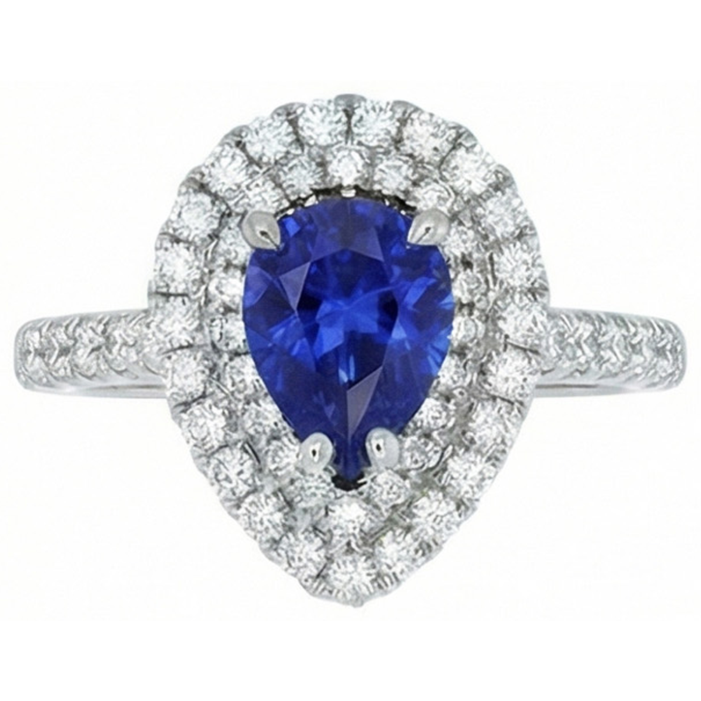 Pear Cut Ceylon Sapphire Natural Earth Mined Diamond ( Not Lab Grown )  Ring White Gold 14K 4 Carats