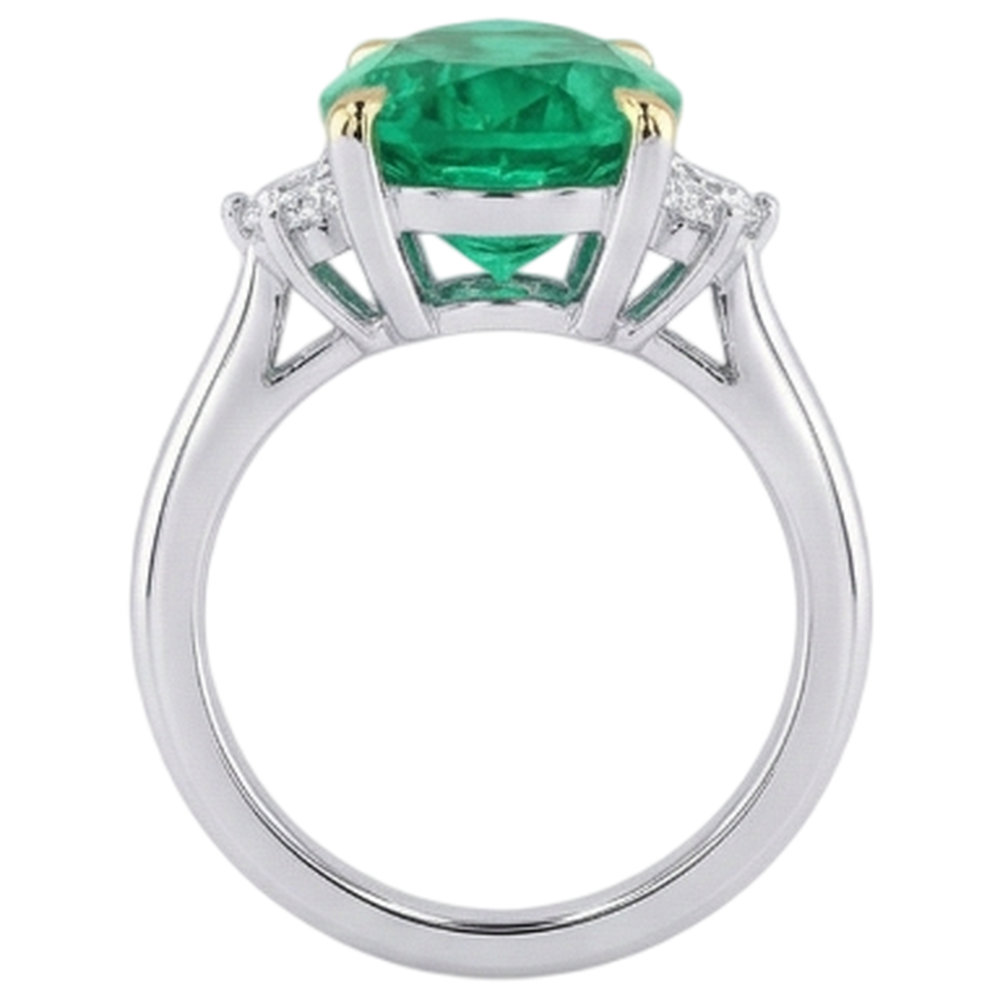 Fine Emerald Pear Shape Colored Stone Ring in Two-Tone 14K Gold – back view