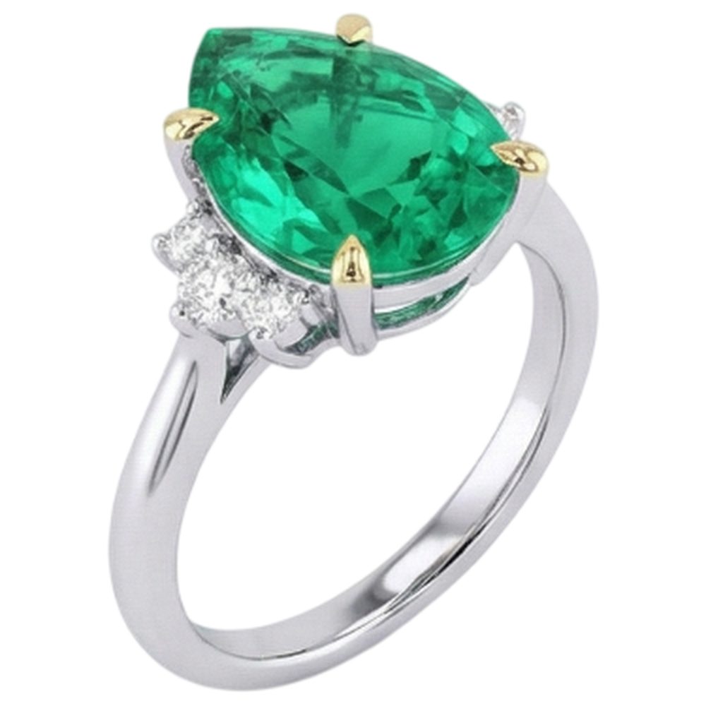 Fine Emerald Pear Shape Colored Stone Ring in Two-Tone 14K Gold – side view