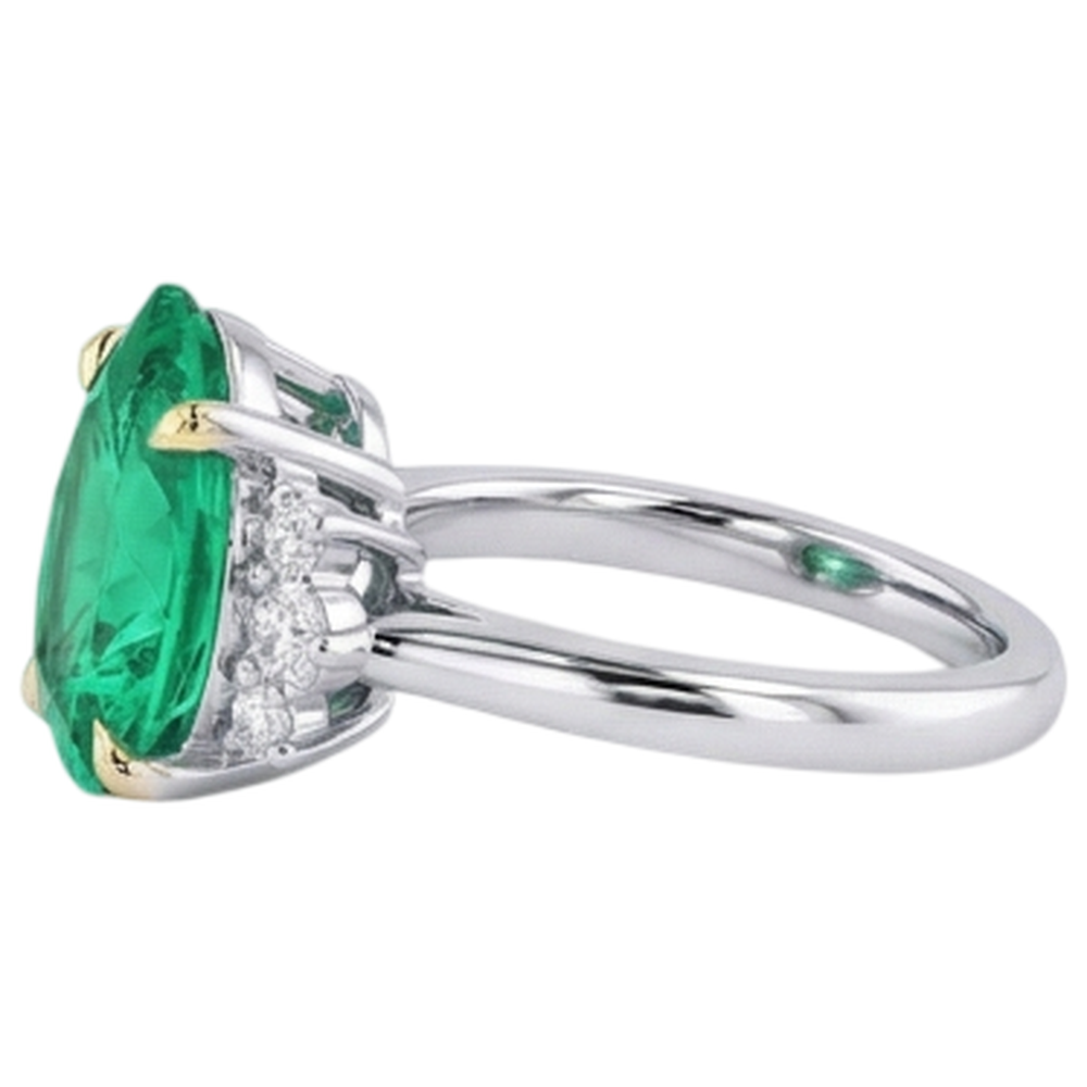 Authentic Fine Emerald Colored Stone Ring – profile view