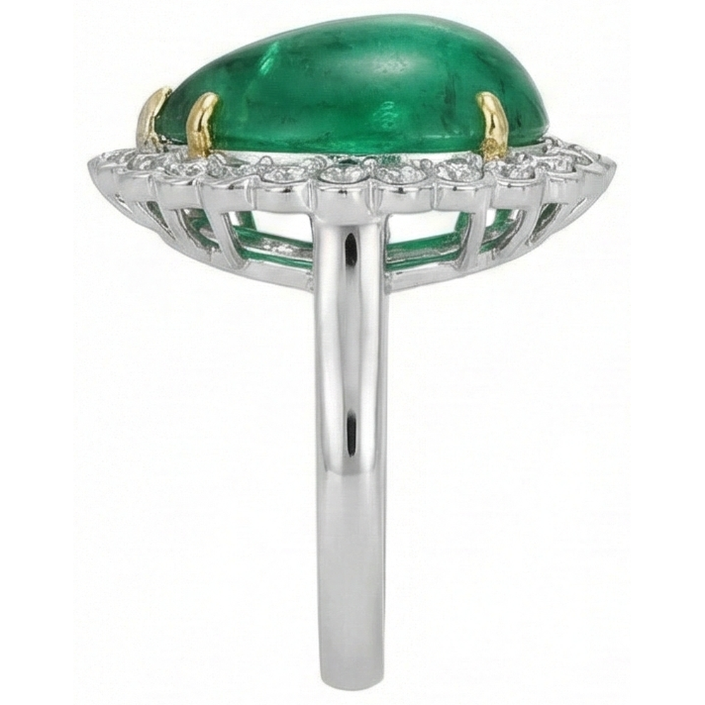 Pear Cut Green Emerald And Round Natural Earth Mined Diamond ( Not Lab Grown ) Engagenent Ring 7.75 Carats