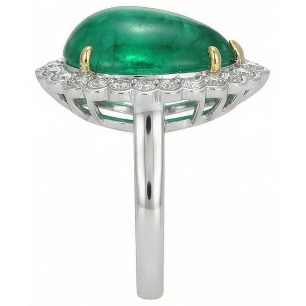 Pear Cut Green Emerald And Round Natural Earth Mined Diamond ( Not Lab Grown ) Engagenent Ring 7.75 Carats