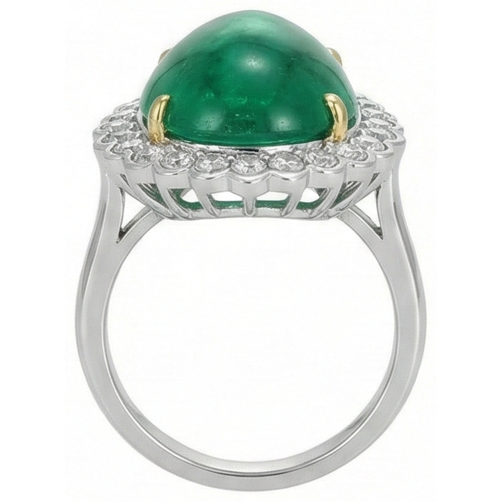 Pear Cut Green Emerald And Round Natural Earth Mined Diamond ( Not Lab Grown ) Engagenent Ring 7.75 Carats