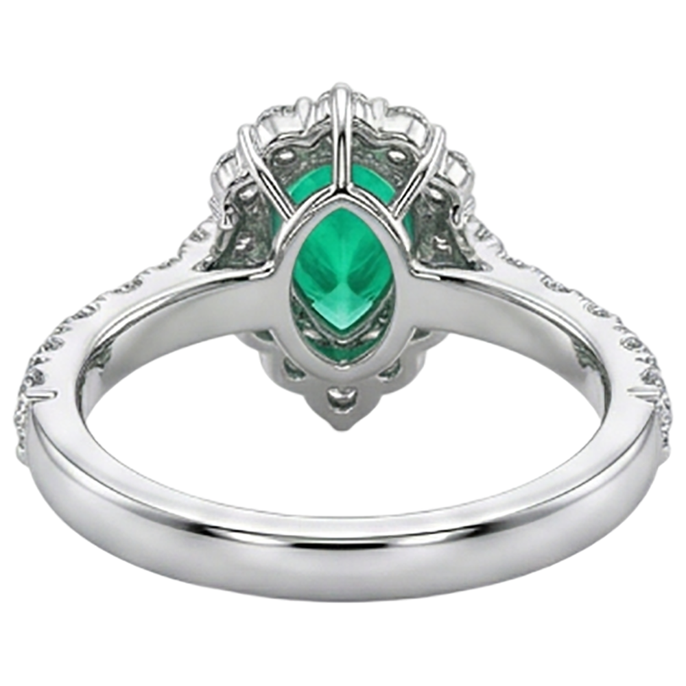 Pear Shape Colombian Emerald ring in 14K Two Tone Gold – back view