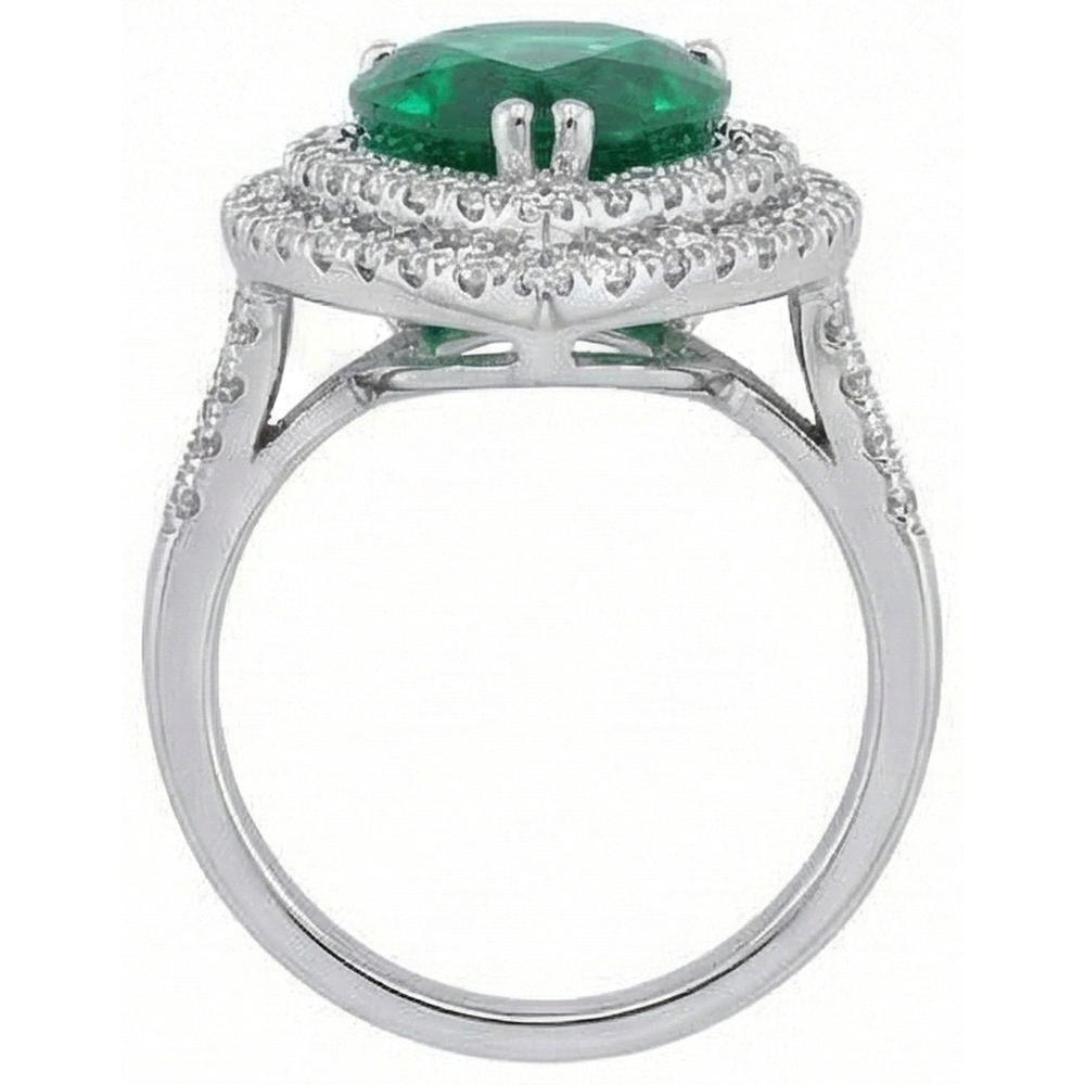 Pear Cut Green Emerald With Halo Round Natural Earth Mined Diamond Wedding Ring 5.50 Ct Gold