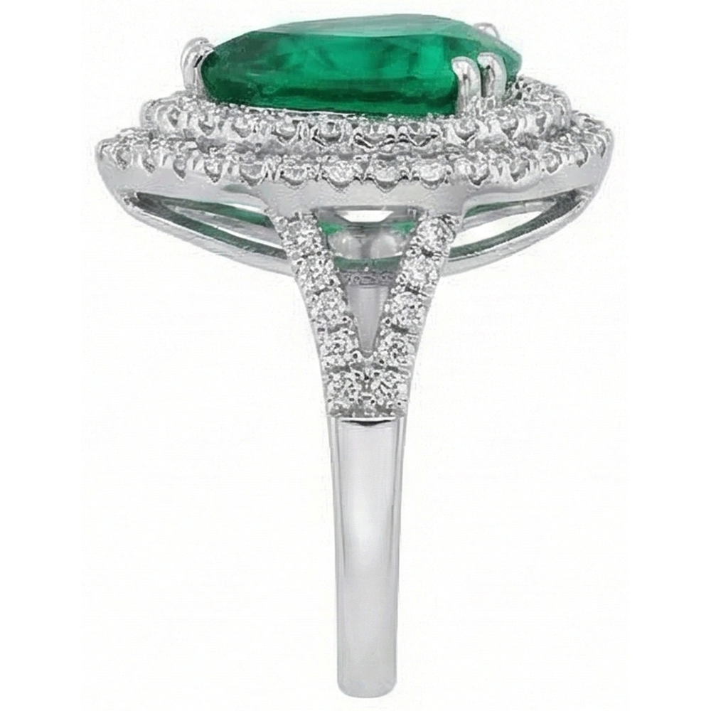 Pear Cut Green Emerald With Halo Round Natural Earth Mined Diamond Wedding Ring 5.50 Ct Gold
