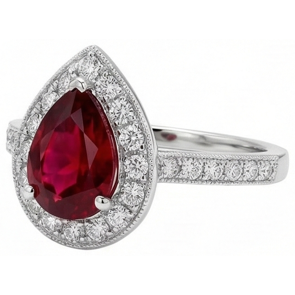 natural round ruby 3ct ring close up detail
