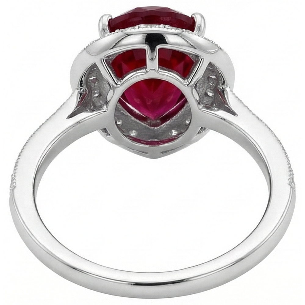 natural round ruby 3ct ring on white background