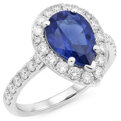 Pear Cut Sapphire And Natural Earth Mined Diamond ( Not Lab Grown ) Ring