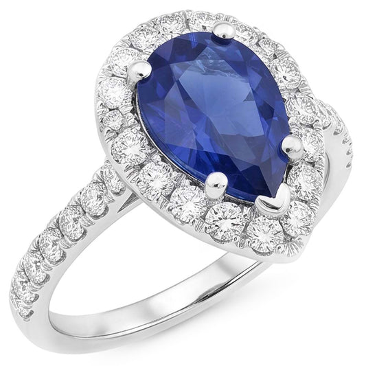 Pear Cut Sapphire And Natural Earth Mined Diamond ( Not Lab Grown ) Ring