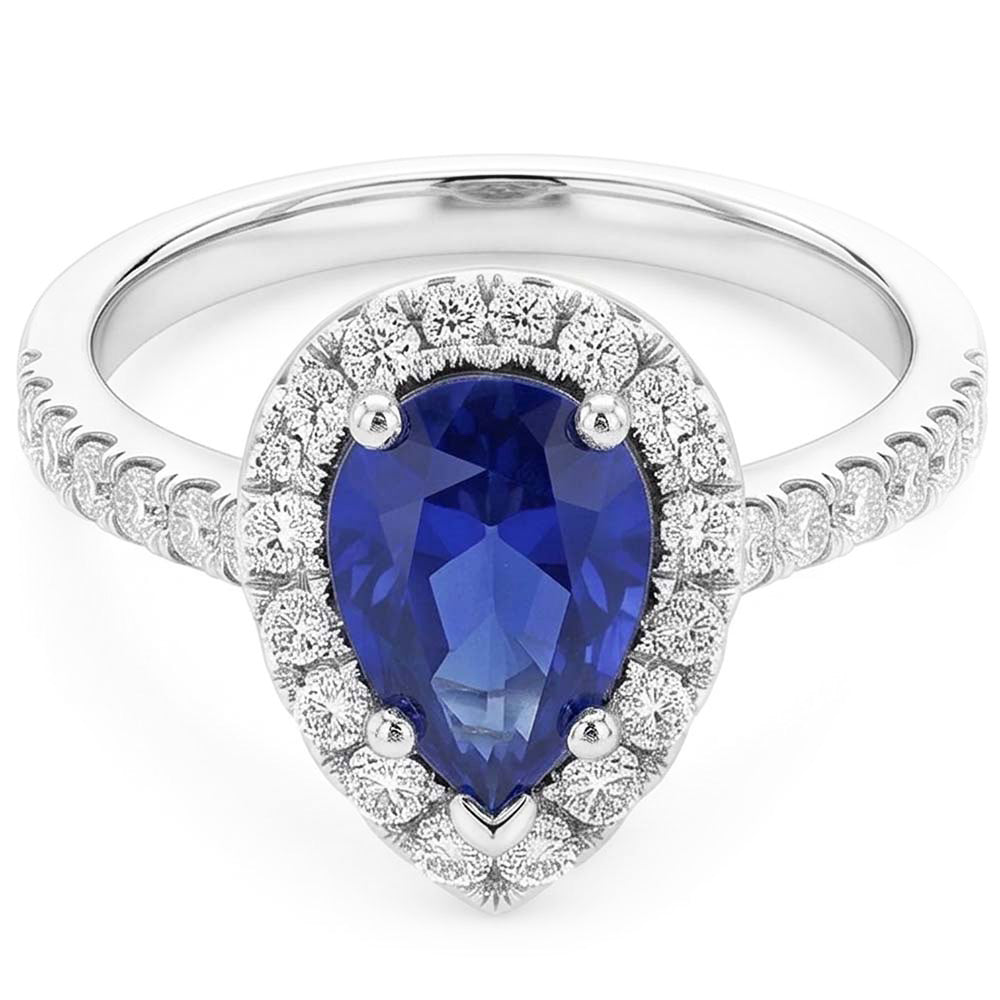 Pear Cut Sapphire And Natural Earth Mined Diamond ( Not Lab Grown ) Ring