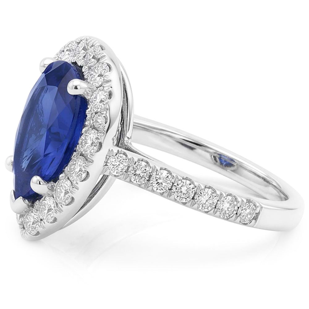 Pear Cut Sapphire And Natural Earth Mined Diamond ( Not Lab Grown ) Ring