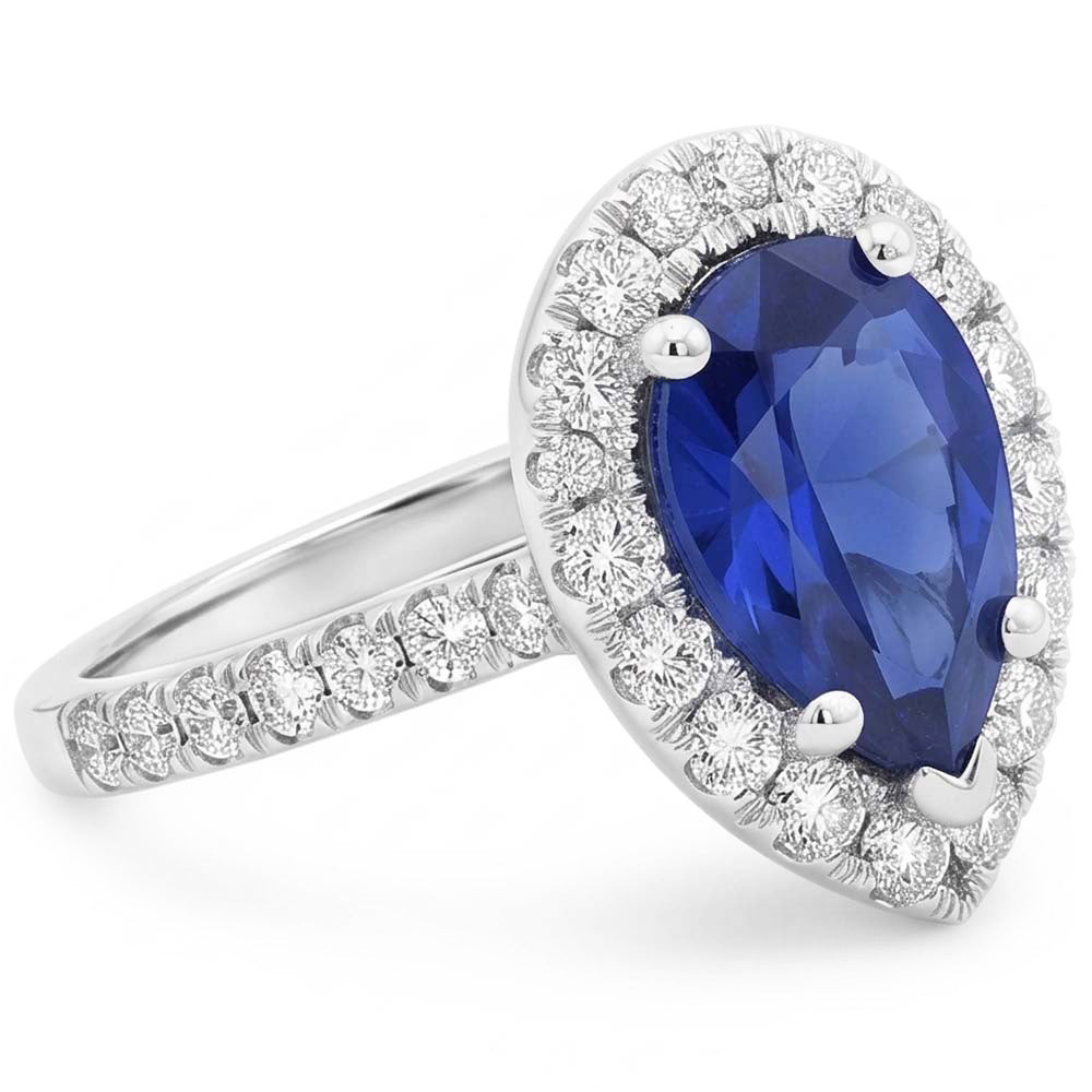 Pear Cut Sapphire And Natural Earth Mined Diamond ( Not Lab Grown ) Ring