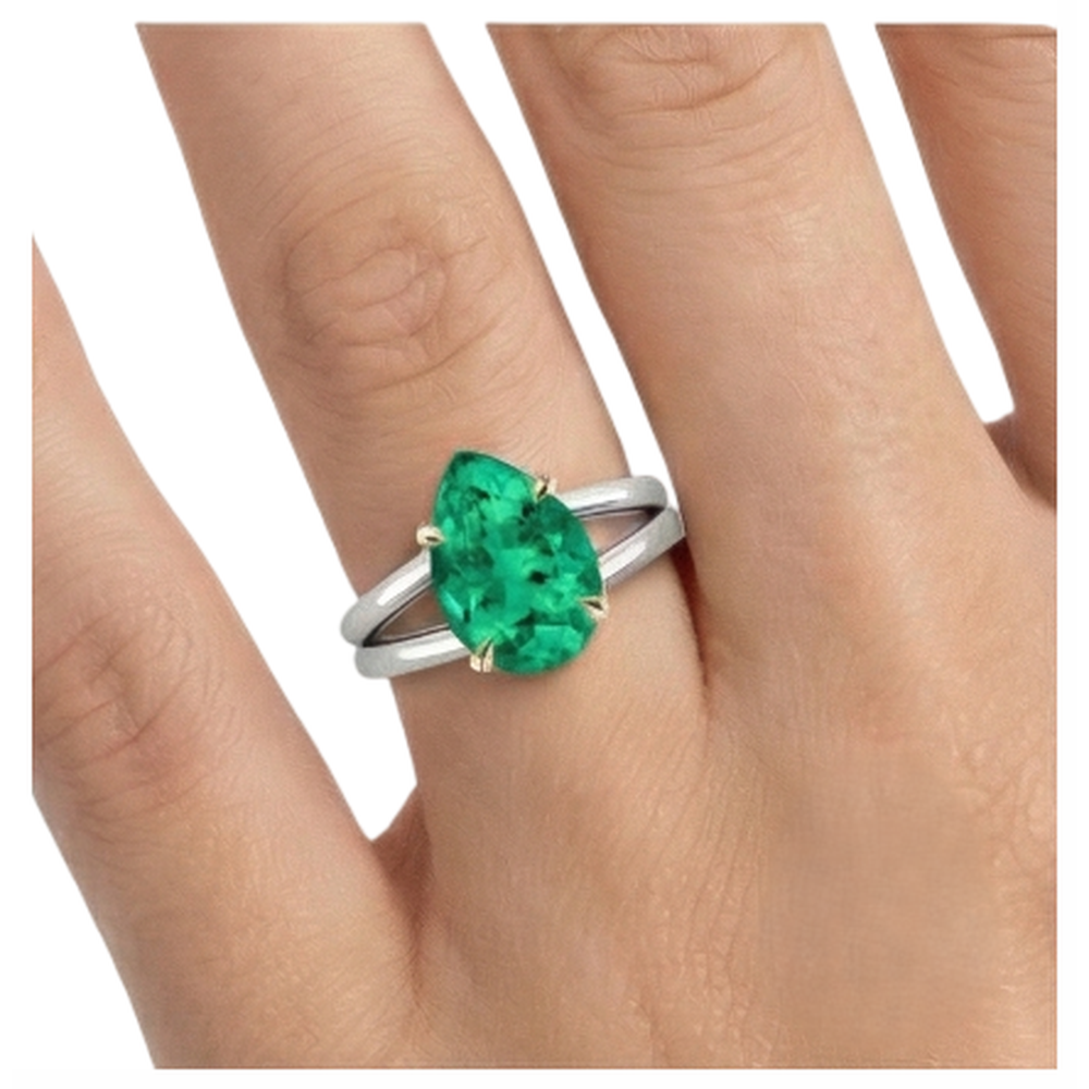 Natural Colombian Emerald Precious Stone Ring 3 ct Two-Tone 14K Gold – back view