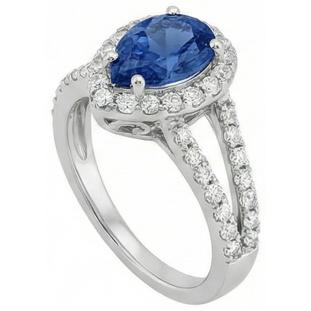 Pear Cut Sri Lankan Sapphire And Round Natural Earth Mined Diamond ( Not Lab Grown )s 4 Carats Ring