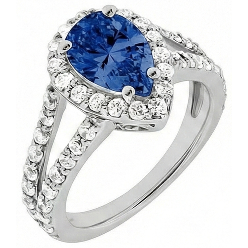 Pear Cut Sri Lankan Sapphire And Round Natural Earth Mined Diamond ( Not Lab Grown )s 4 Carats Ring
