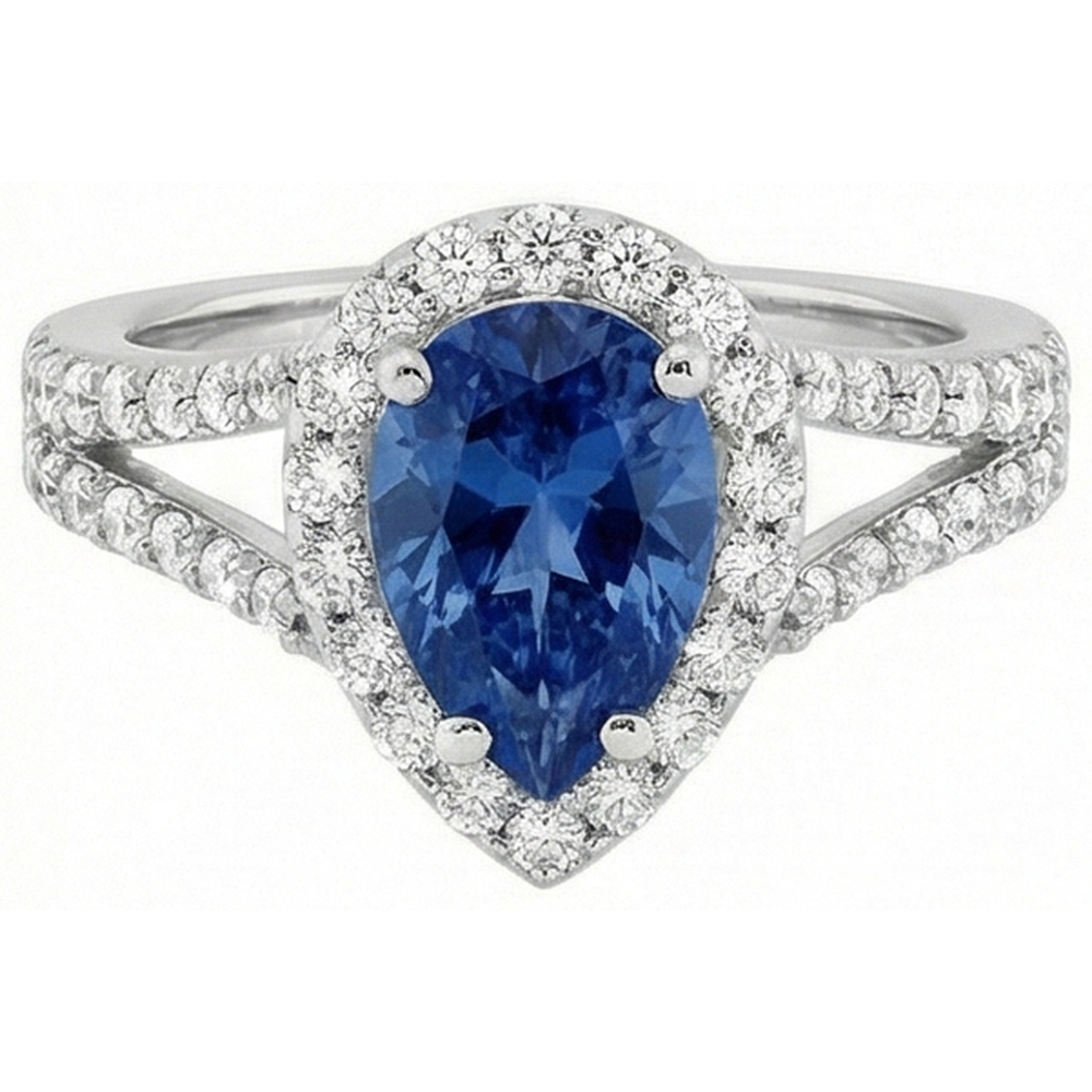 Pear Cut Sri Lankan Sapphire And Round Natural Earth Mined Diamond ( Not Lab Grown )s 4 Carats Ring