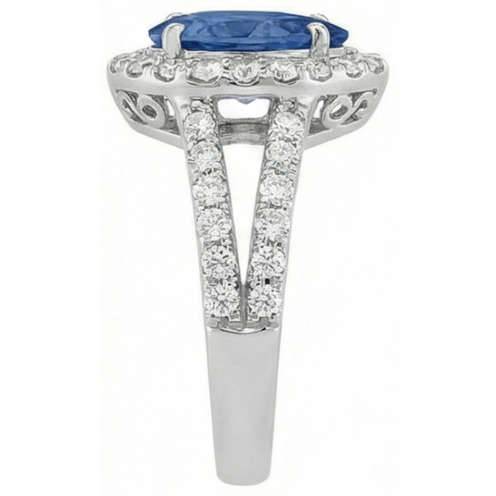 Pear Cut Sri Lankan Sapphire And Round Natural Earth Mined Diamond ( Not Lab Grown )s 4 Carats Ring