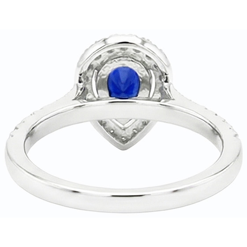 Pear Double Halo Ring Blue Sapphire 14K Gold Natural Earth Mined Diamond ( Not Lab Grown )s 2.50 Carats