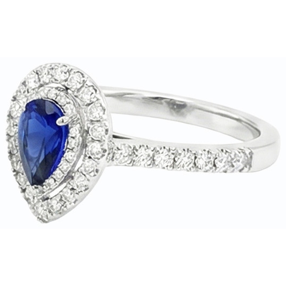 Pear Double Halo Ring Blue Sapphire 14K Gold Natural Earth Mined Diamond ( Not Lab Grown )s 2.50 Carats