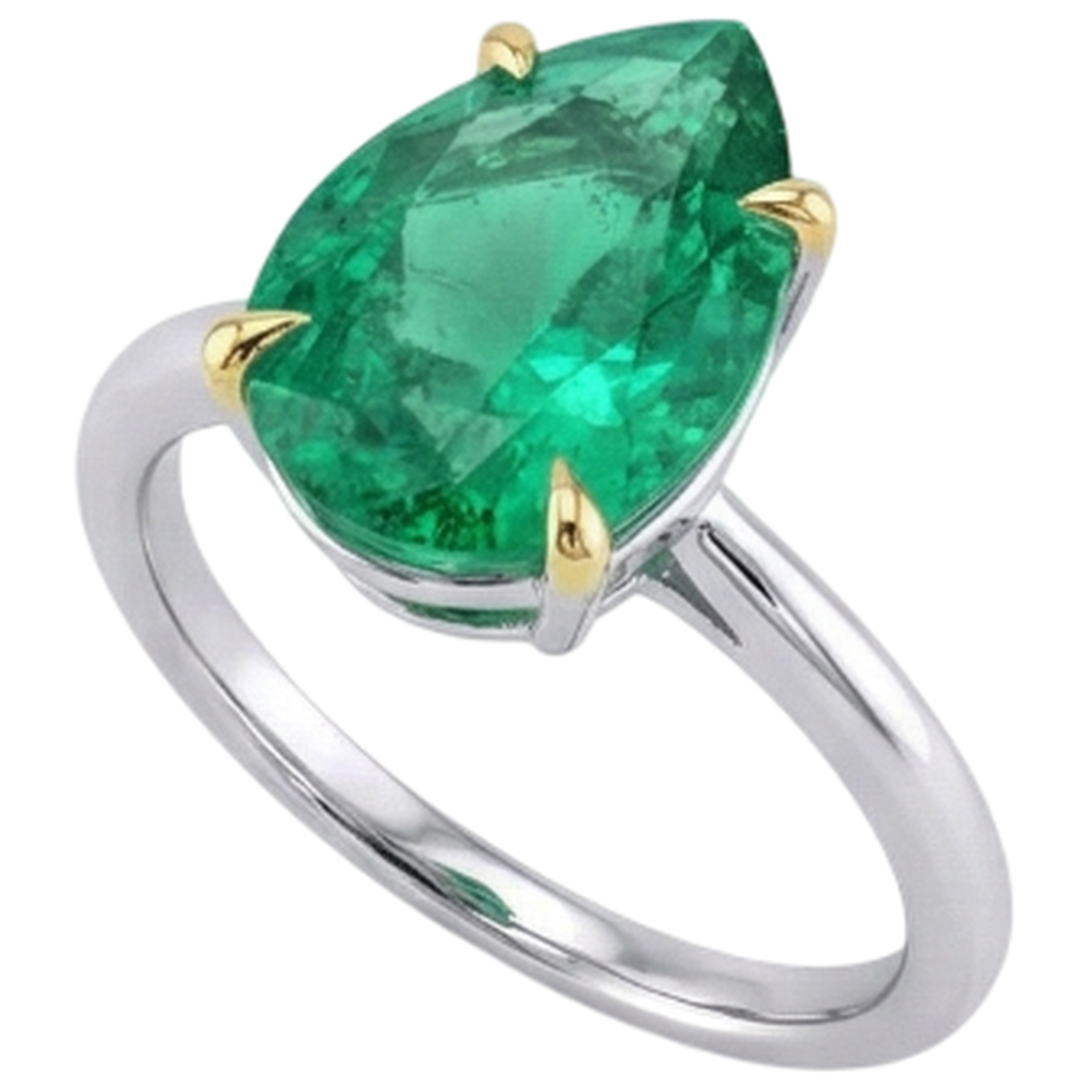 Precious Stone Ring 14K Two Tone Gold with Colombian Emerald – side view