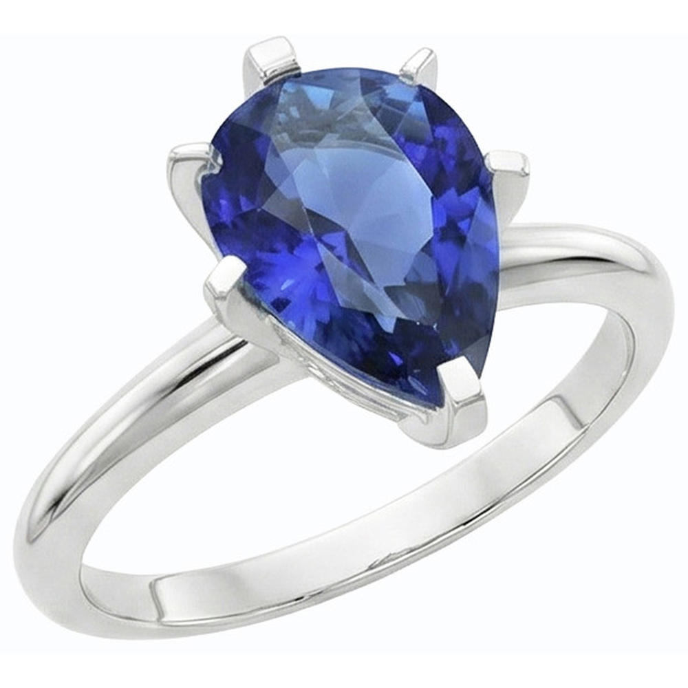 Pear Gemstone Solitaire Ring Prong Set Blue Sapphire 2.50 Carats
