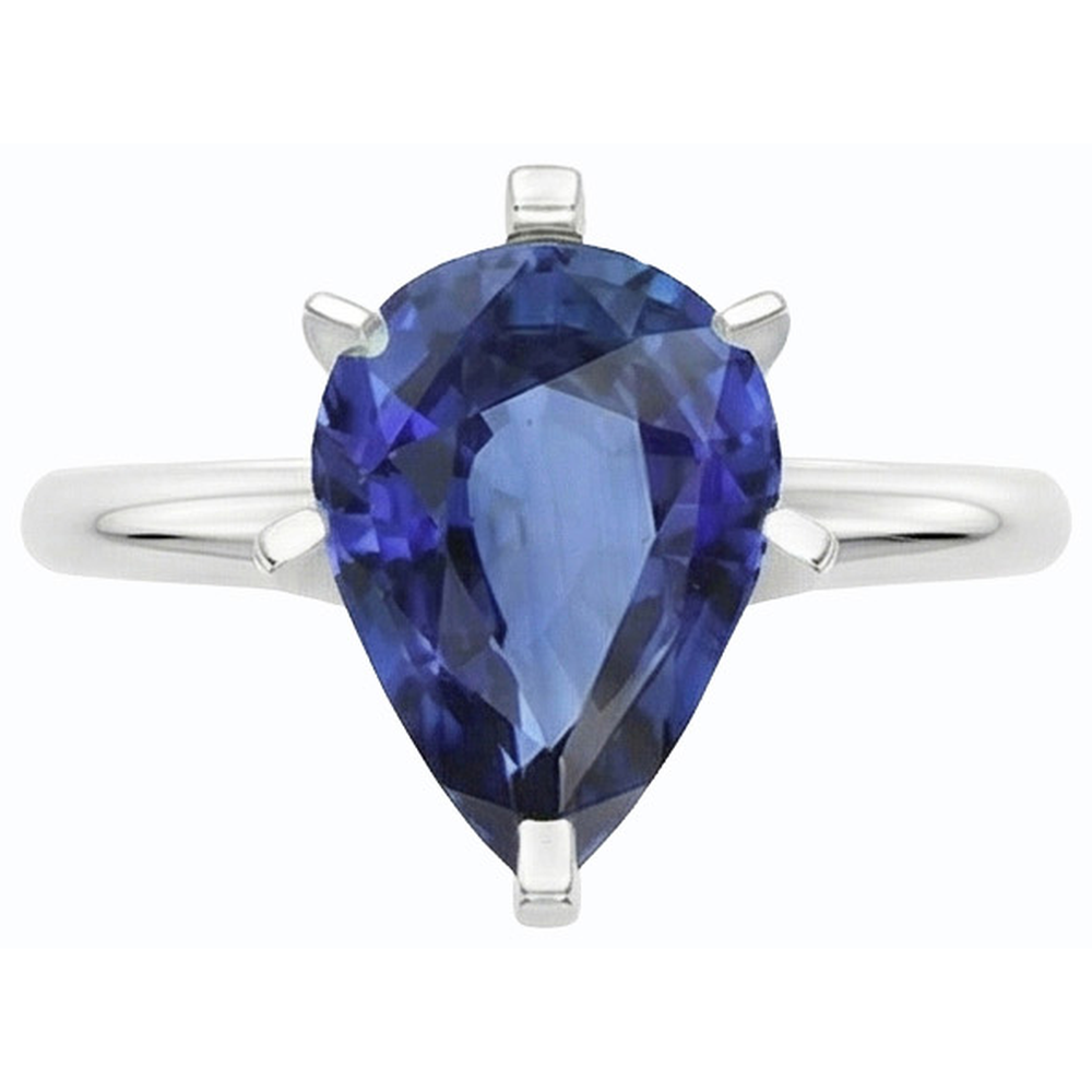 Pear Gemstone Solitaire Ring Prong Set Blue Sapphire 2.50 Carats