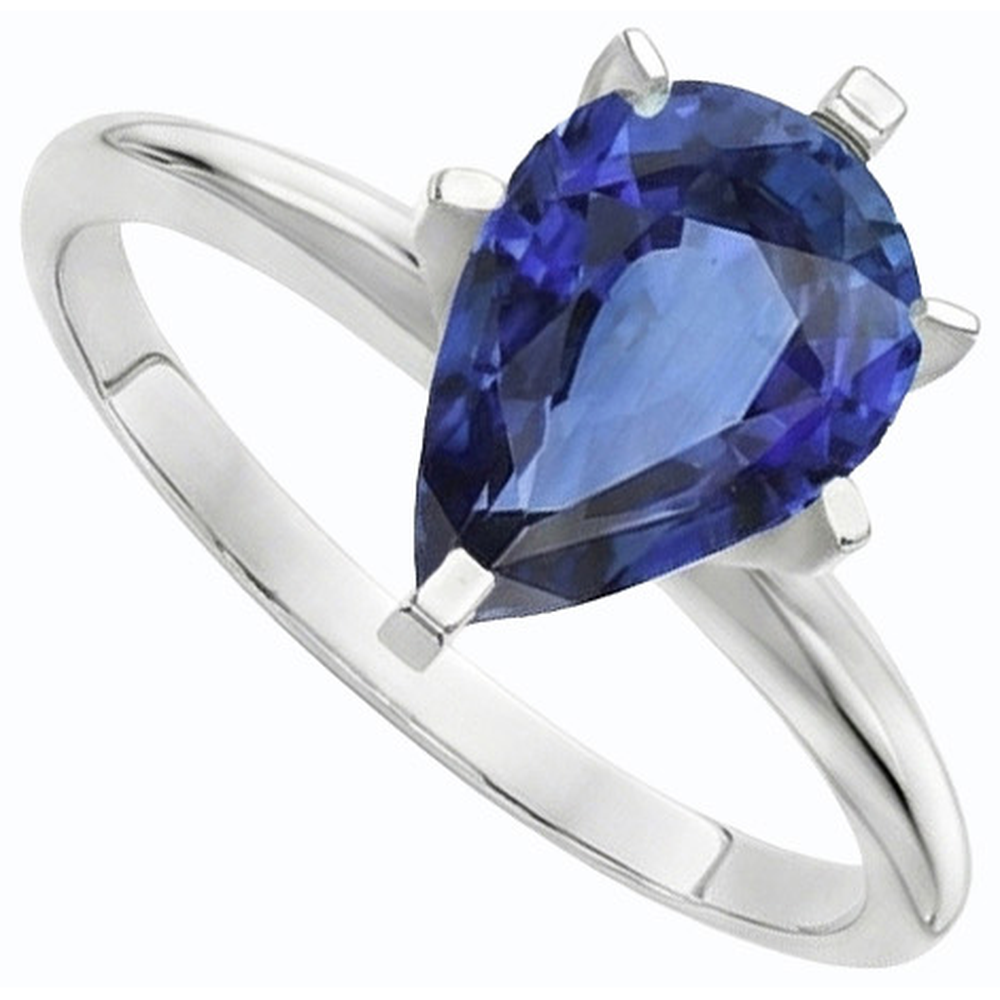 Pear Gemstone Solitaire Ring Prong Set Blue Sapphire 2.50 Carats